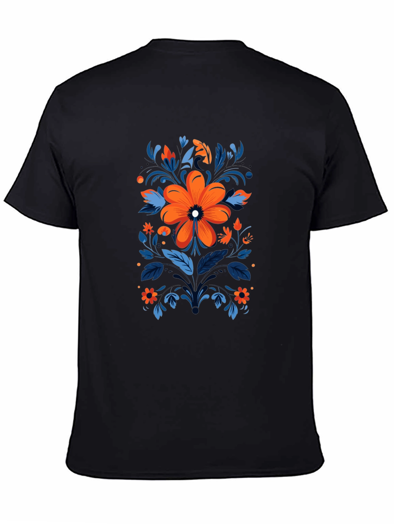 Floral Design Black T-Shirt
