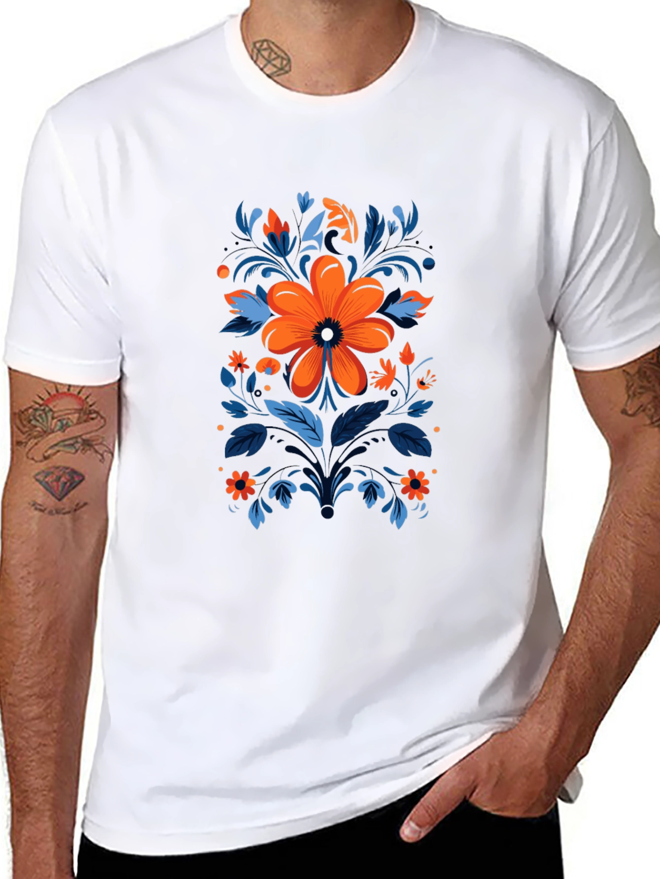 Floral Design Black T-Shirt