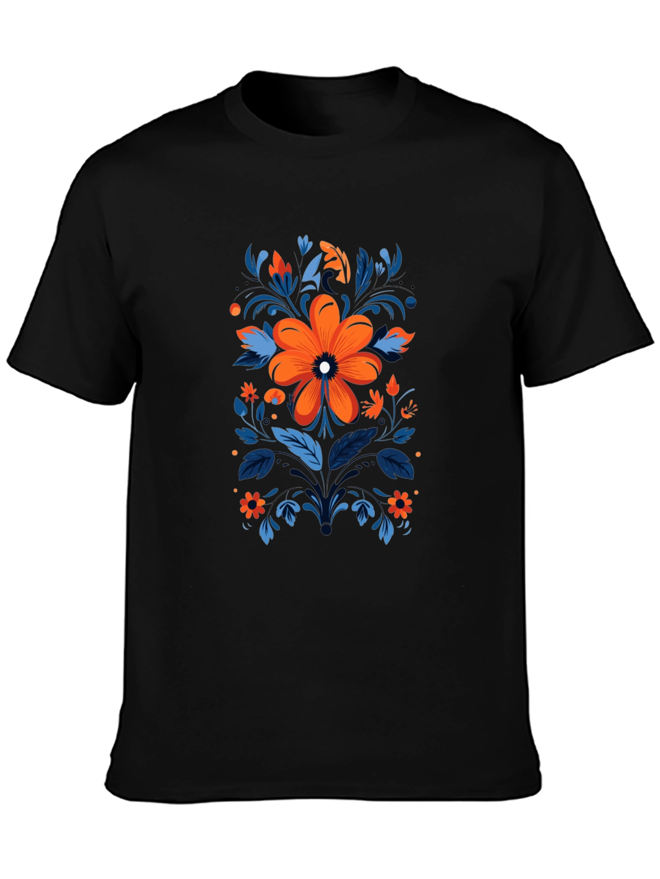 Floral Design Black T-Shirt