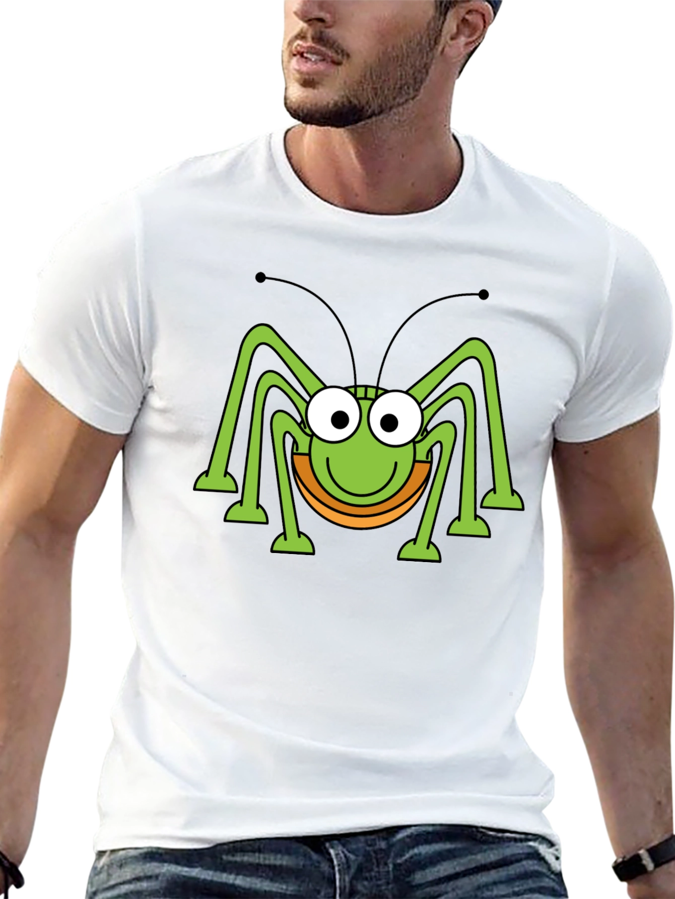Funny Cartoon Bug Graphic Print Black T-Shirt