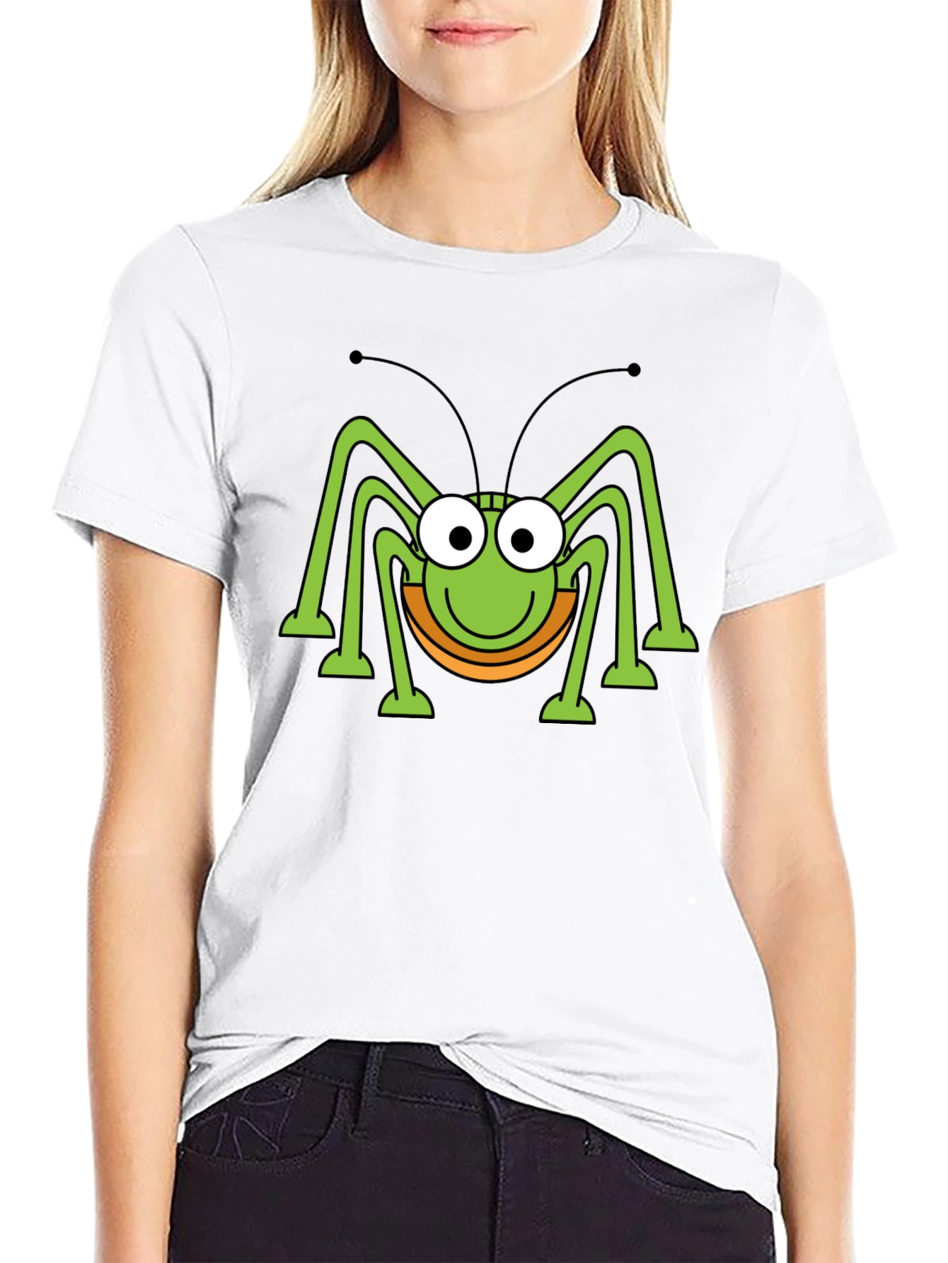 Funny Cartoon Bug Graphic Print Black T-Shirt