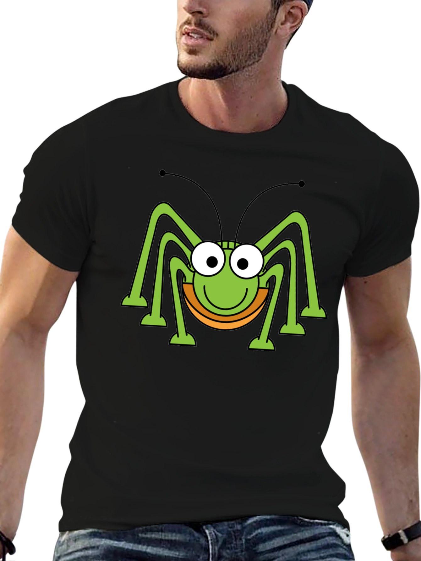 Funny Cartoon Bug Graphic Print Black T-Shirt