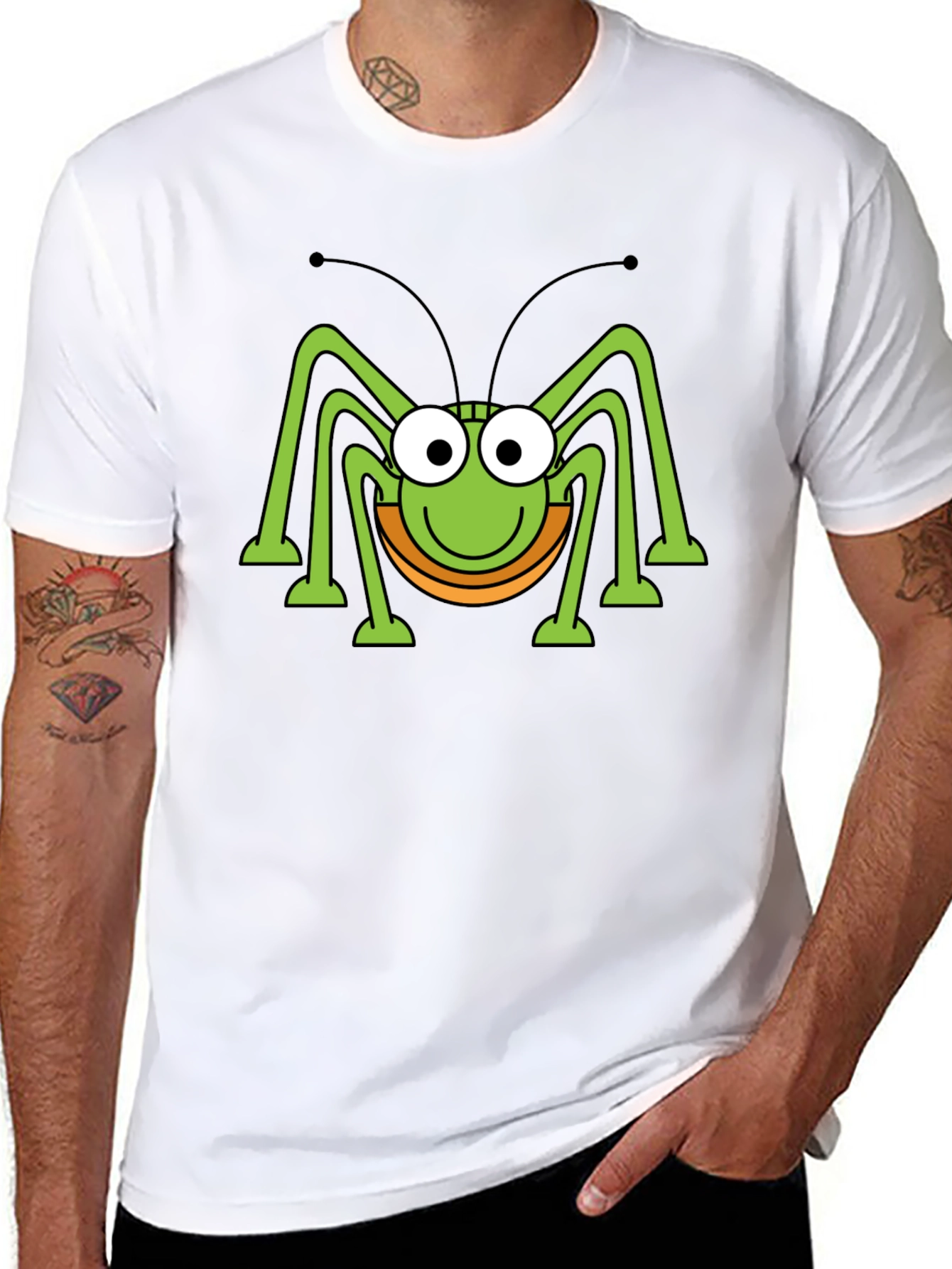 Funny Cartoon Bug Graphic Print Black T-Shirt