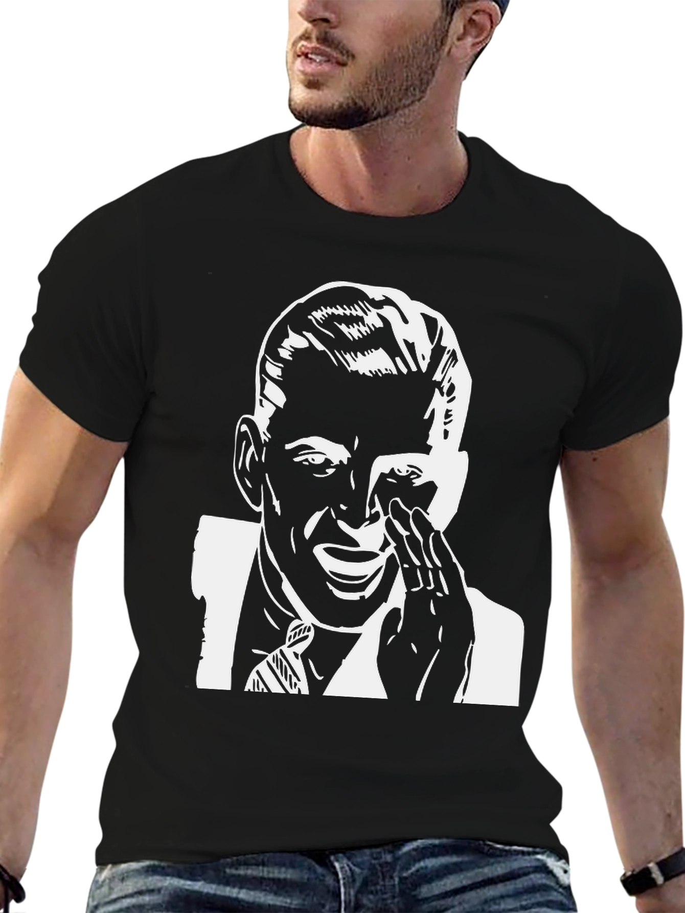 Retro Black T-Shirt with Crying Man Graphic