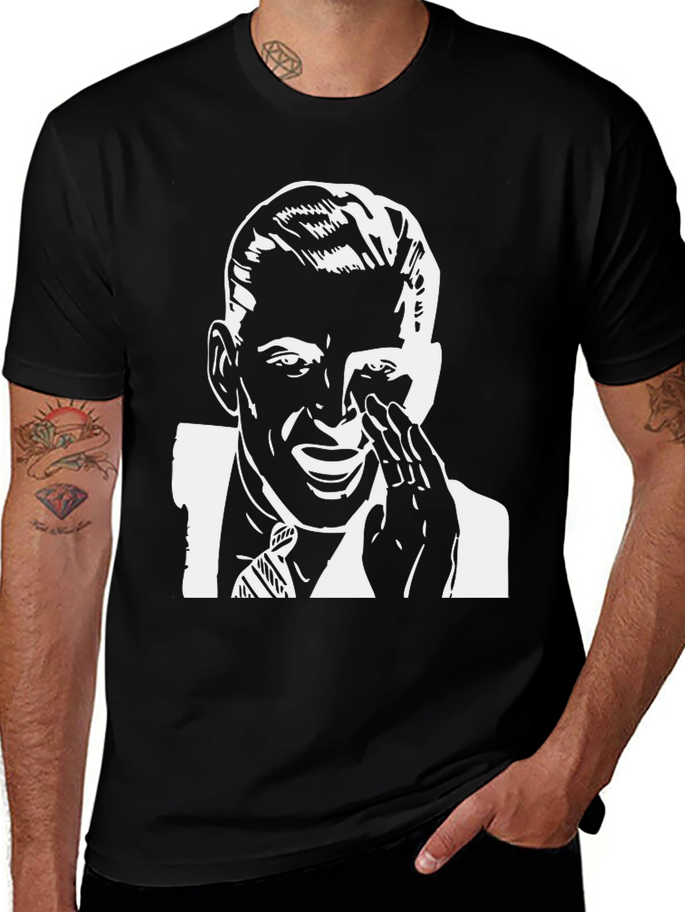 Retro Black T-Shirt with Crying Man Graphic
