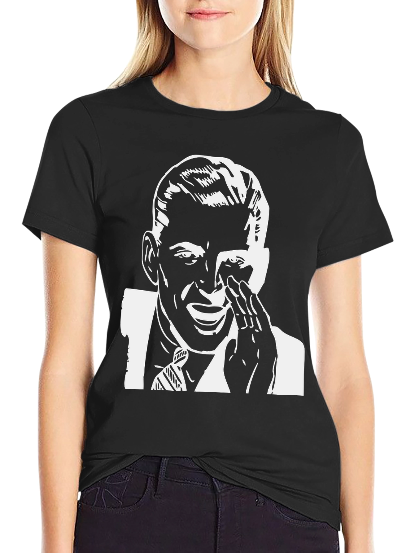 Retro Black T-Shirt with Crying Man Graphic