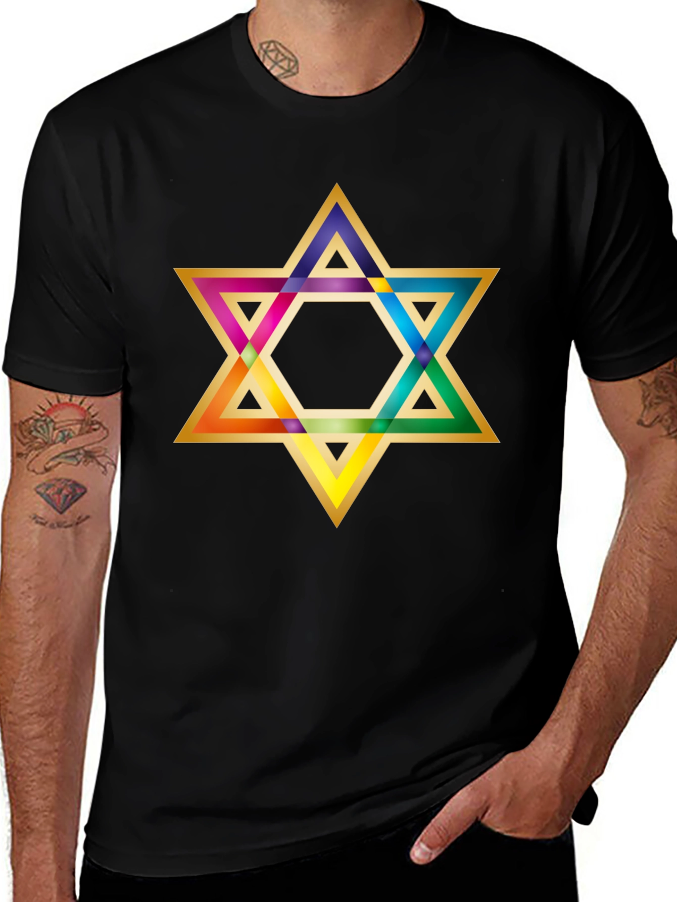Rainbow Star of David Black T-Shirt