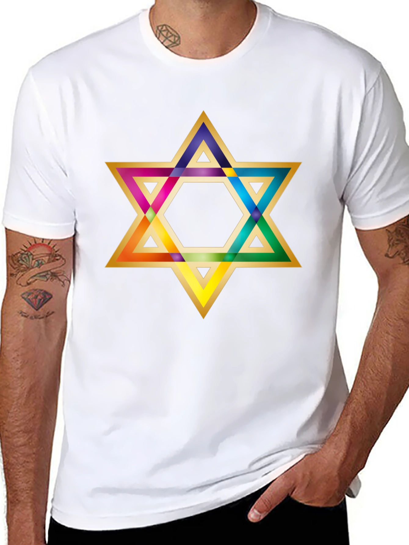 Rainbow Star of David Black T-Shirt