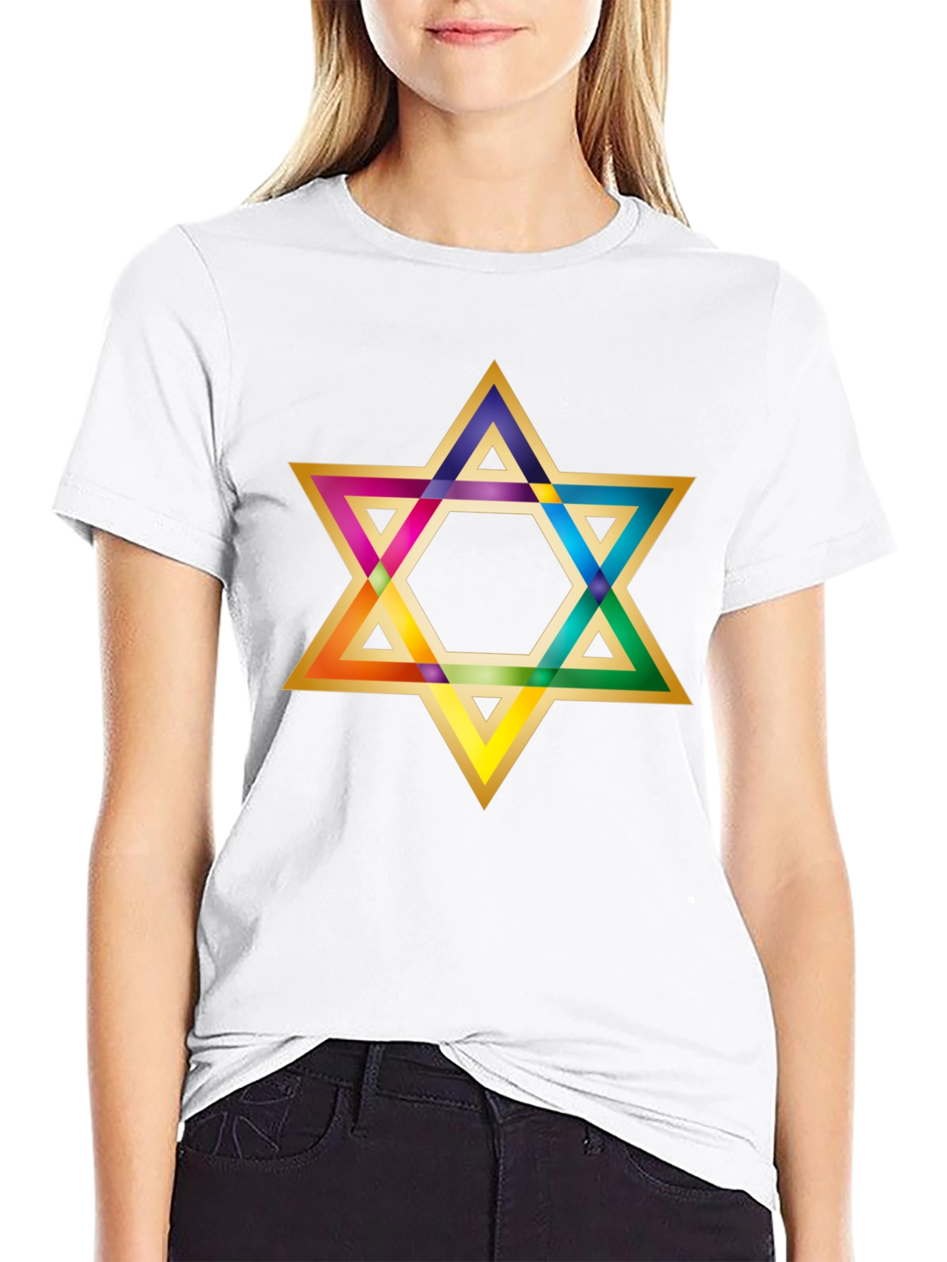 Rainbow Star of David Black T-Shirt