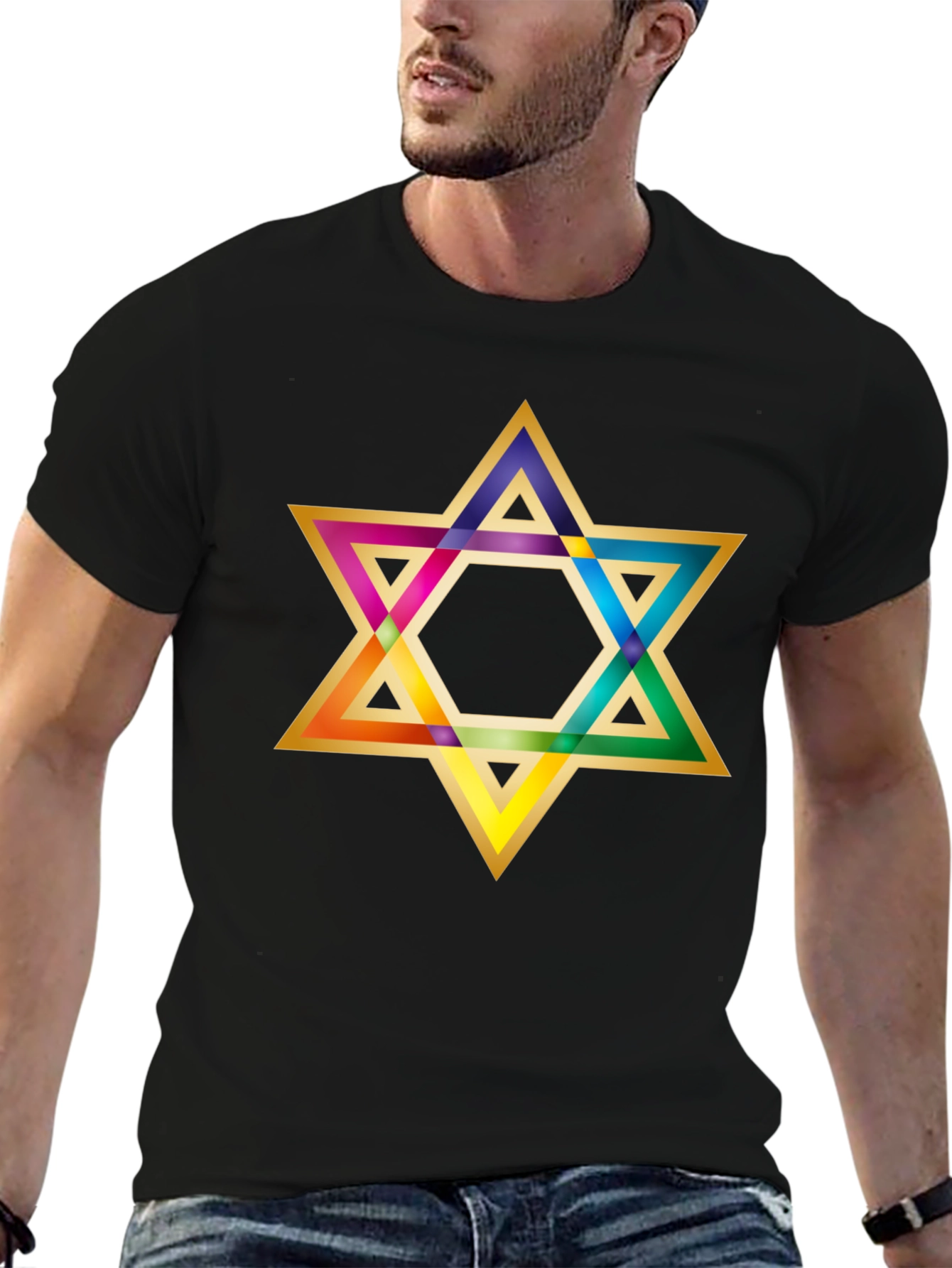 Rainbow Star of David Black T-Shirt