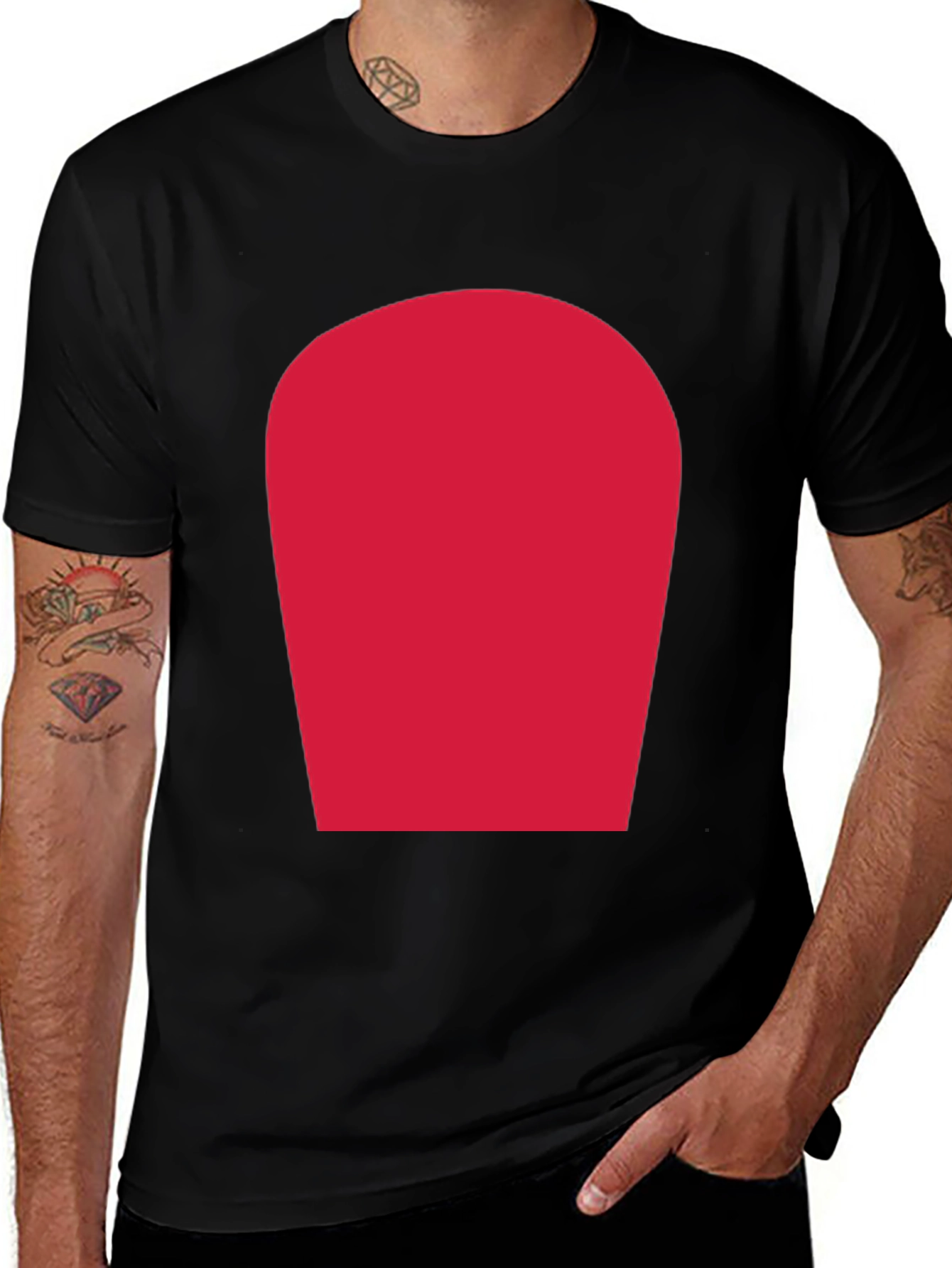 Simple Black T-Shirt with Bold Red Rectangle Design