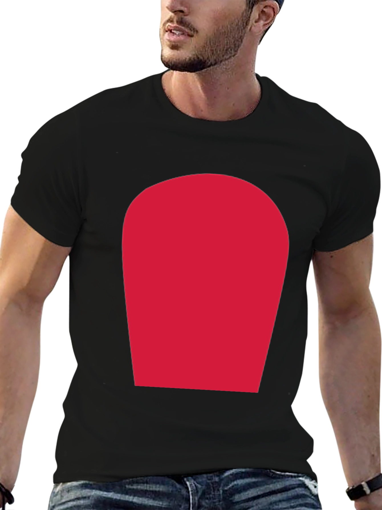 Simple Black T-Shirt with Bold Red Rectangle Design