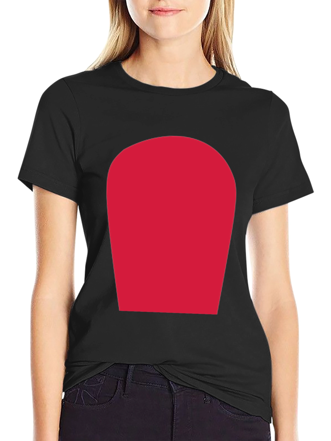 Simple Black T-Shirt with Bold Red Rectangle Design