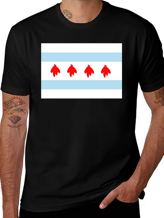Chicago Flag Graphic Tee - Black Cotton Blend Shirt