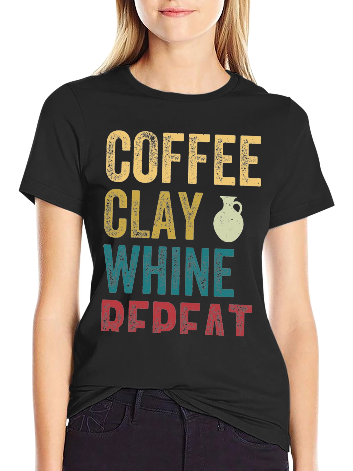 Coffee Clay Whine Repeat Graphic T-Shirt