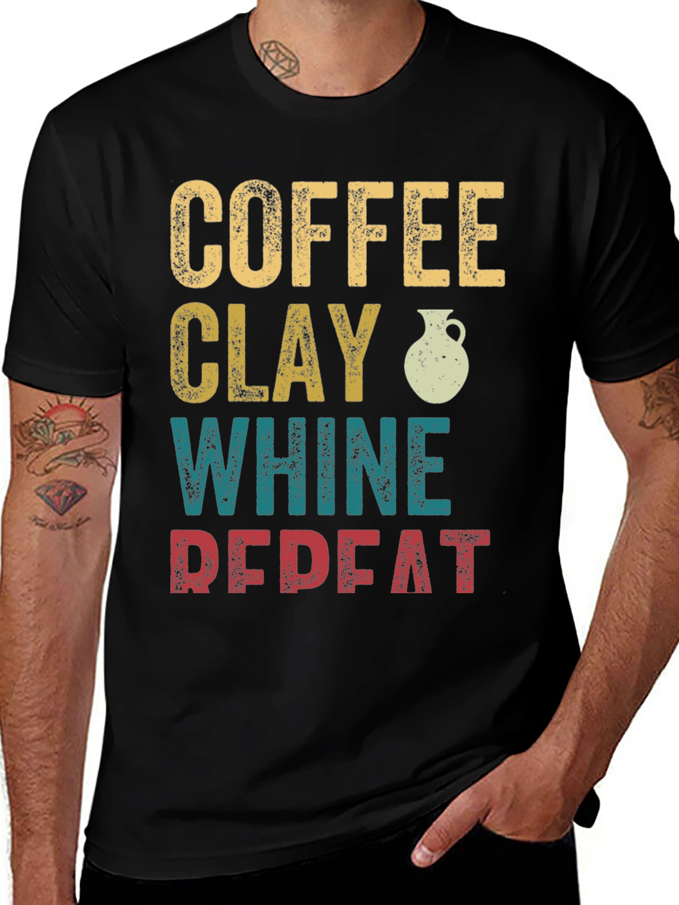Coffee Clay Whine Repeat Graphic T-Shirt