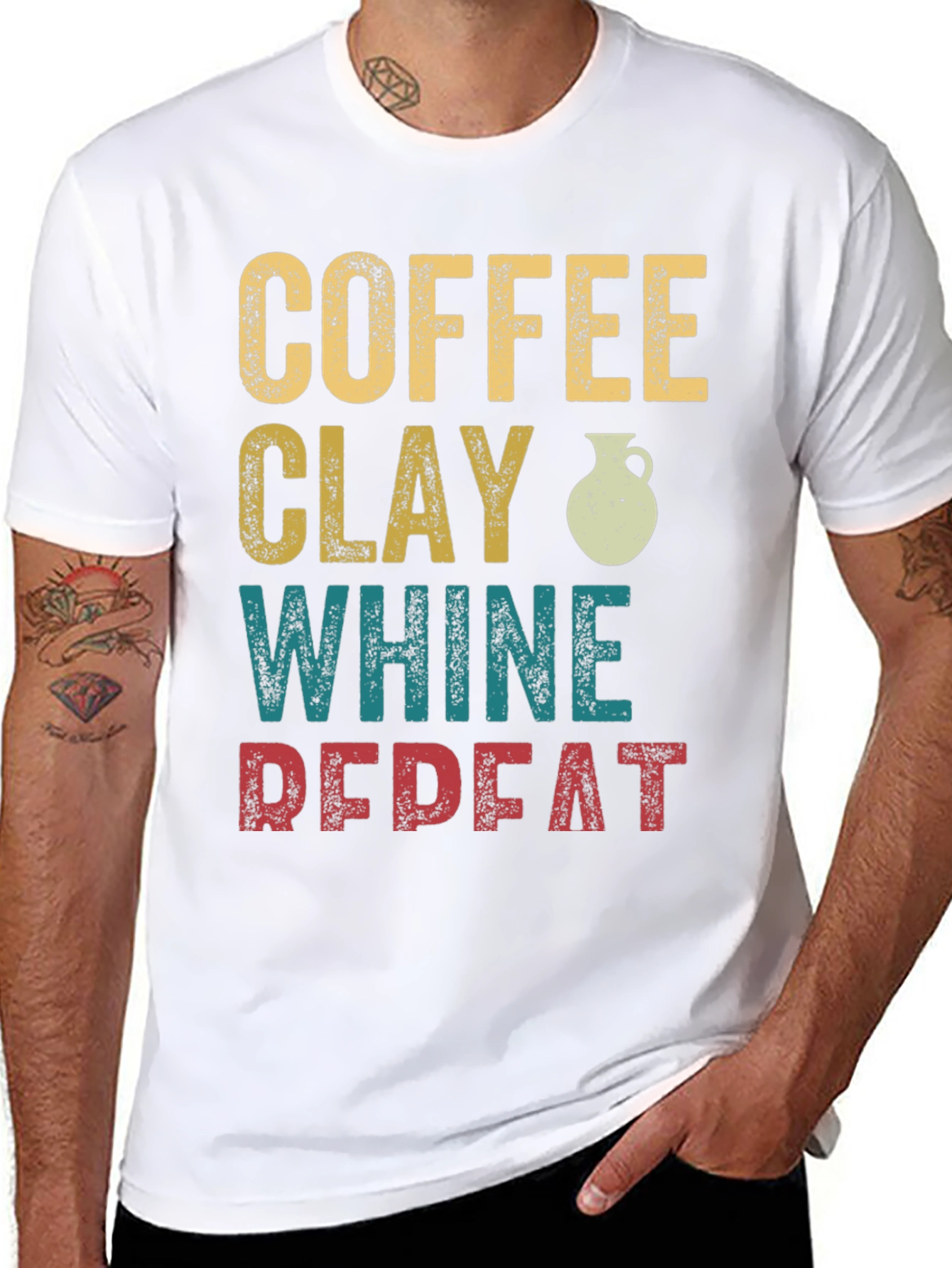 Coffee Clay Whine Repeat Graphic T-Shirt