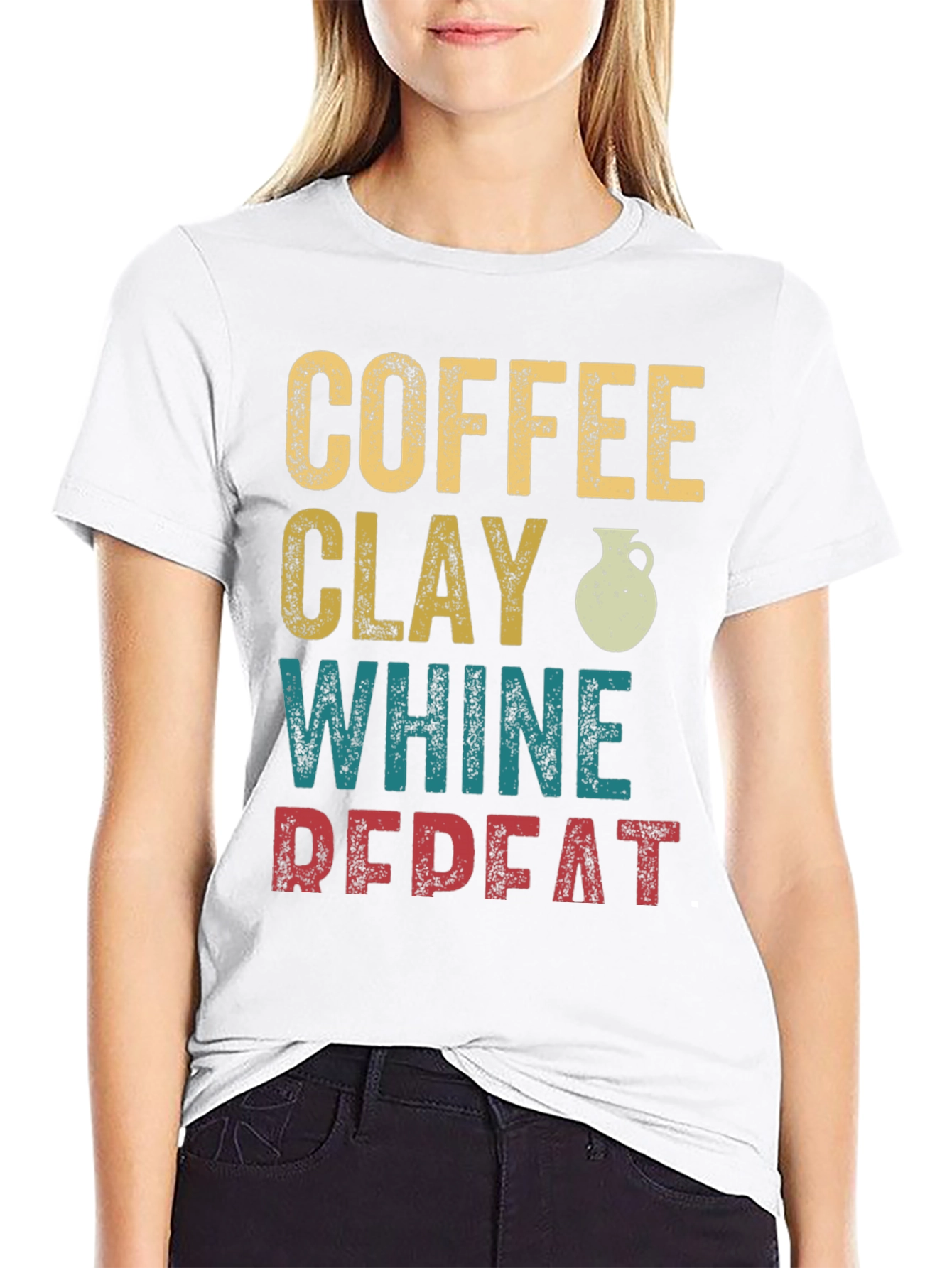 Coffee Clay Whine Repeat Graphic T-Shirt