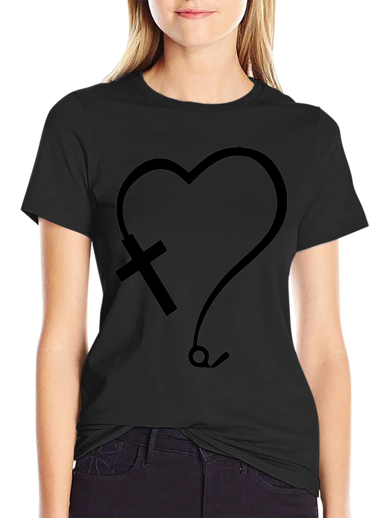 Heart Cross & Stethoscope Graphic T-Shirt