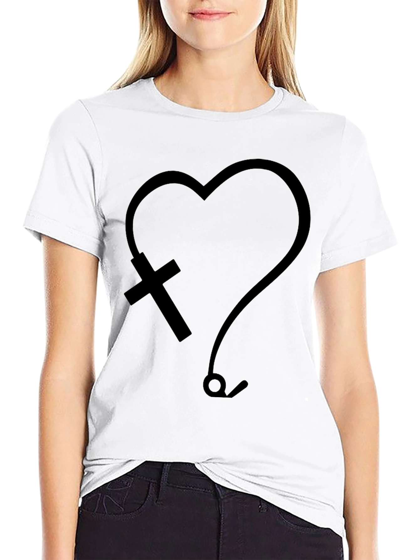 Heart Cross & Stethoscope Graphic T-Shirt