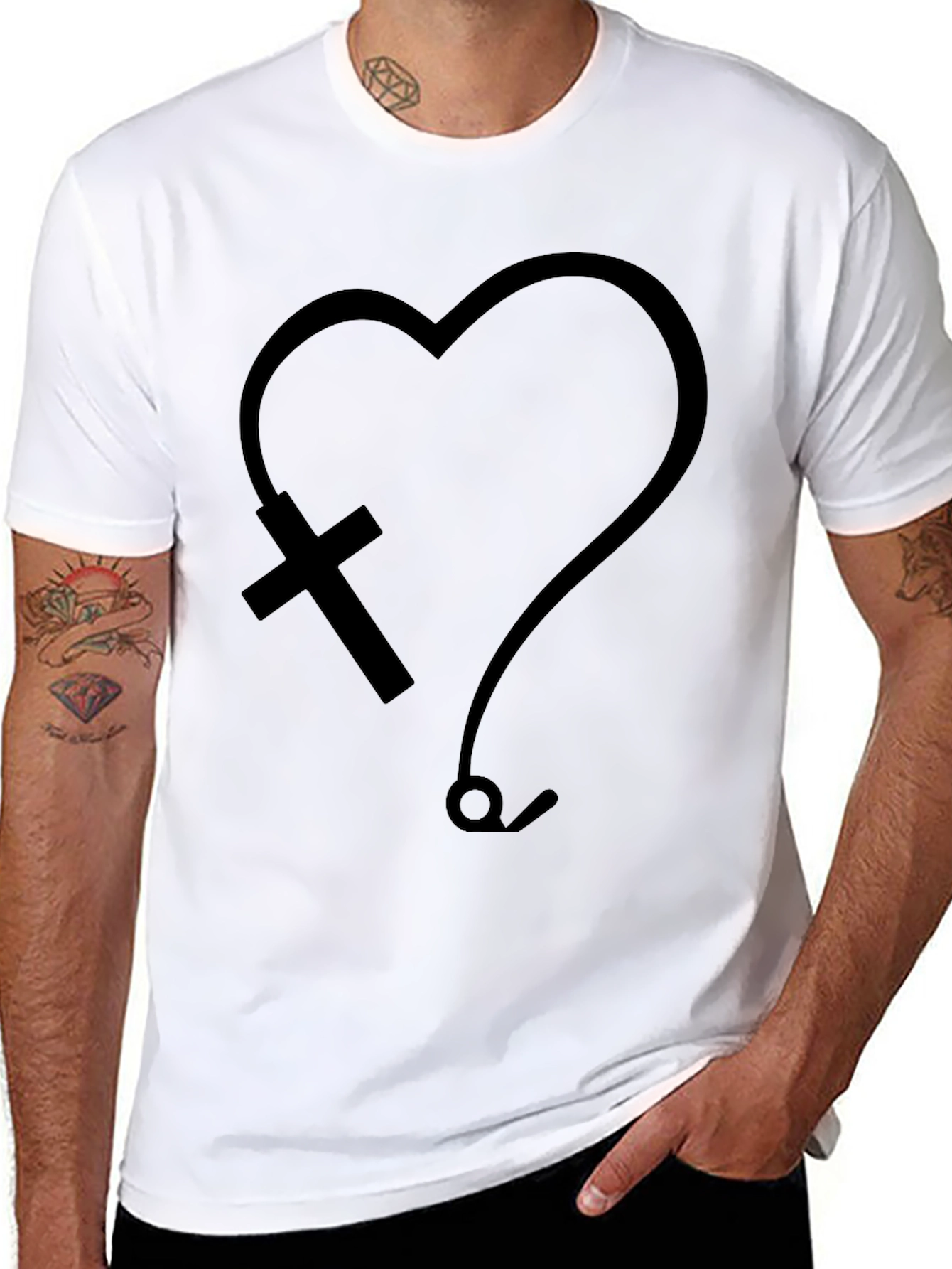 Heart Cross & Stethoscope Graphic T-Shirt