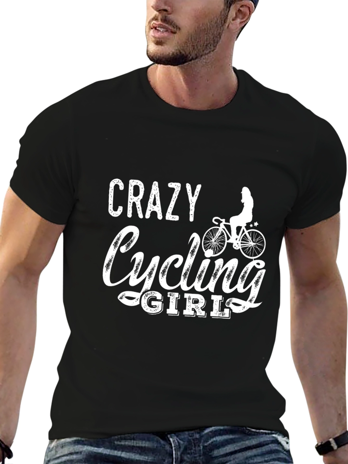 Crazy Cycling Girl T-Shirt - Black Cotton Tee