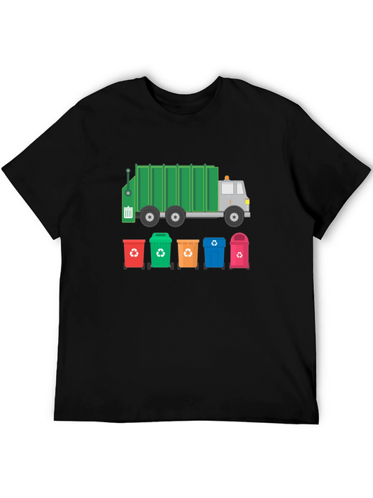Recycle Truck & Bins Graphic Tee - Black Cotton T-Shirt