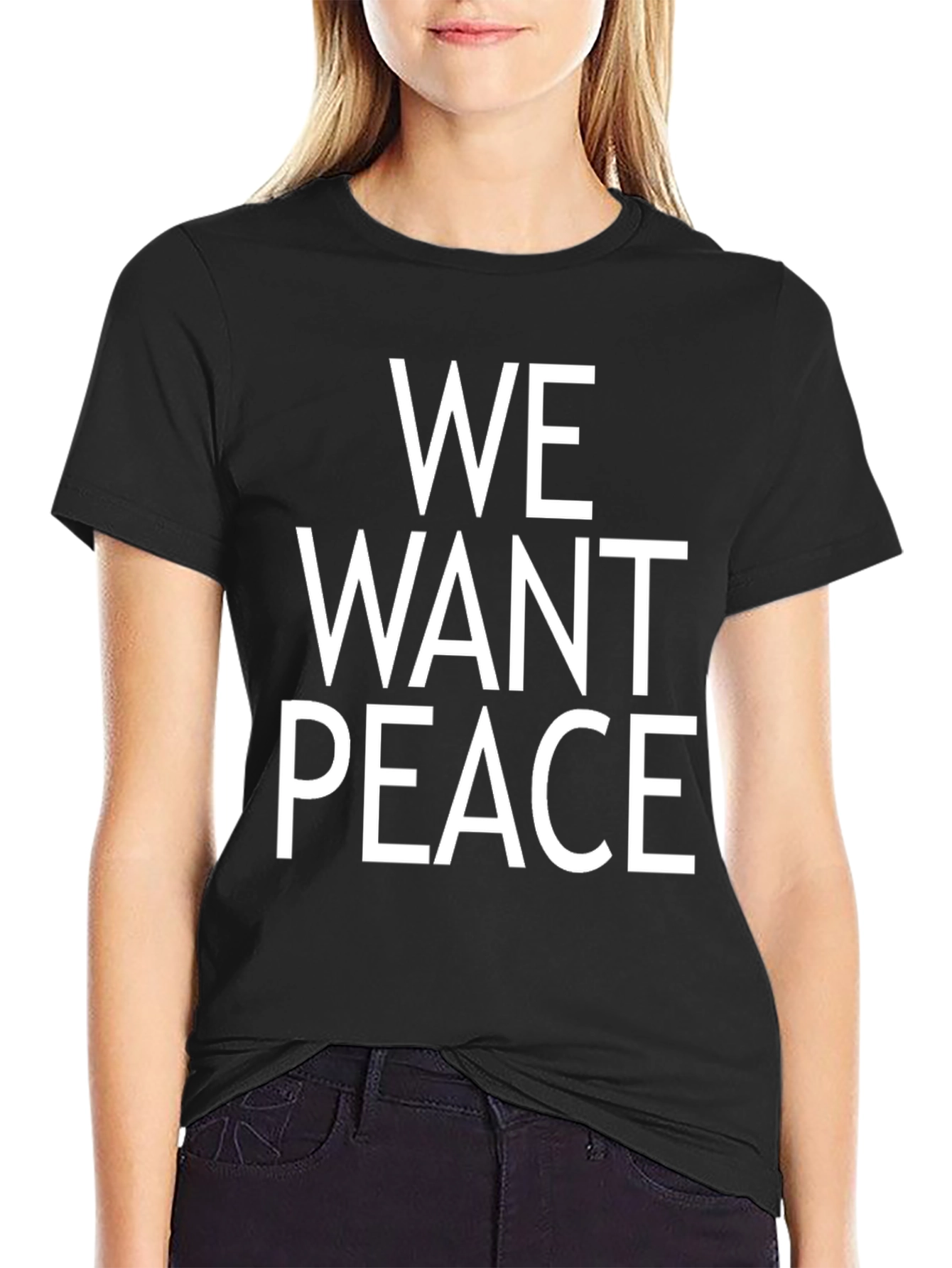 We Want Peace Black Graphic T-Shirt