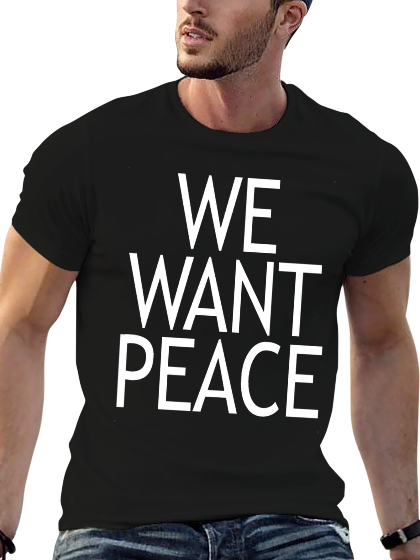 We Want Peace Black Graphic T-Shirt