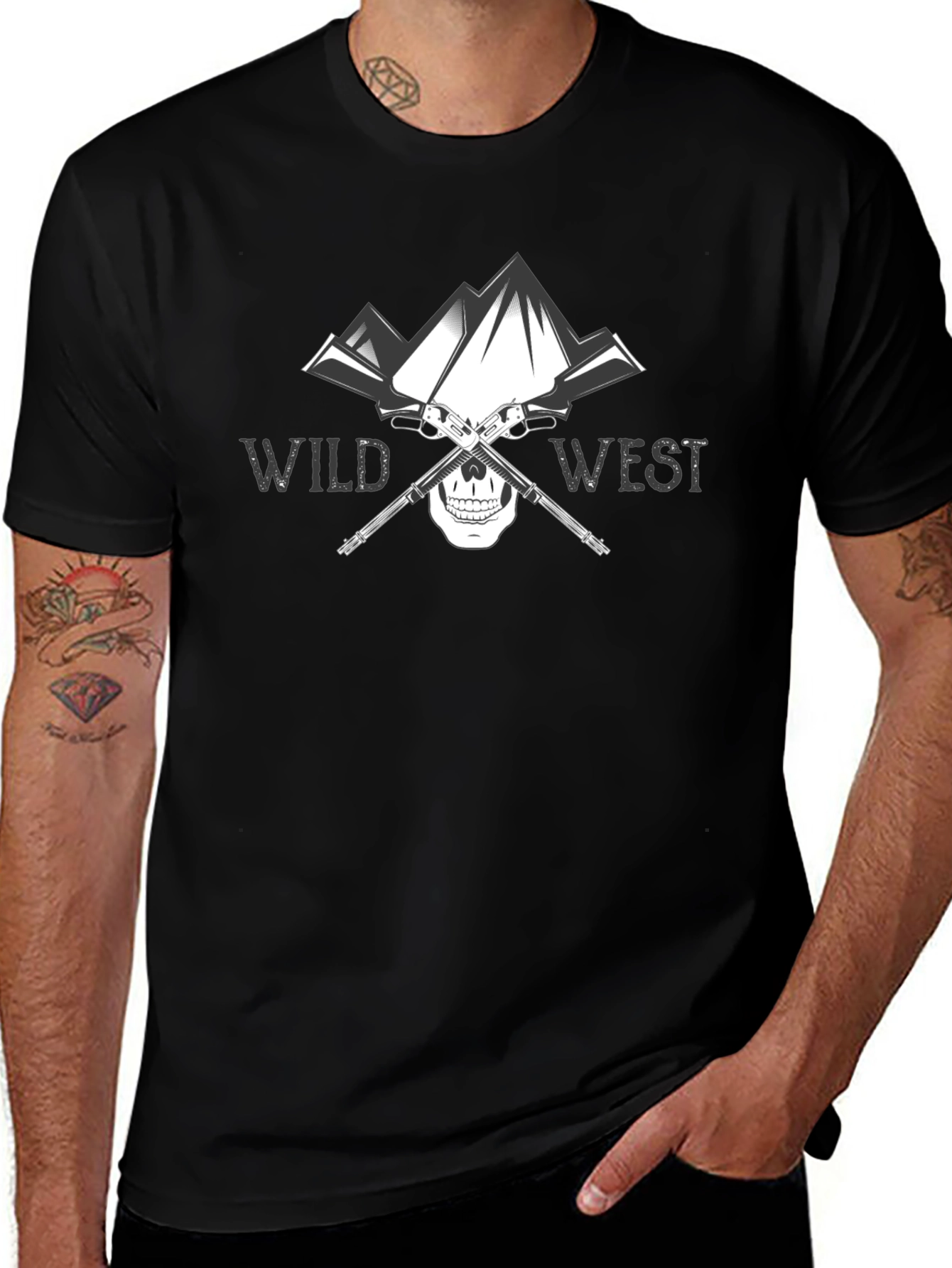 Wild West Skull & Guns Graphic T-Shirt