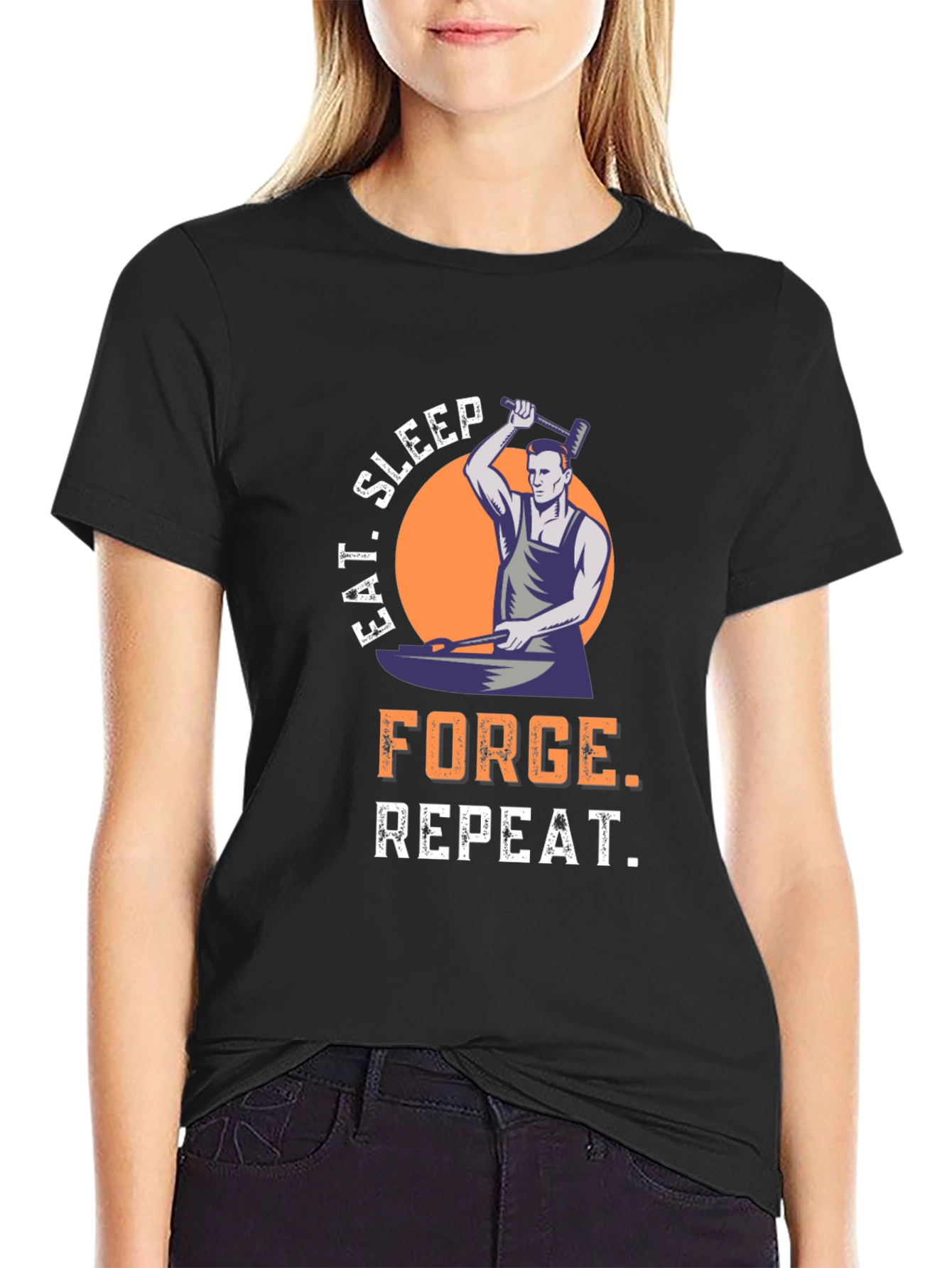 Eat Sleep Forge Repeat Black Graphic Tee
