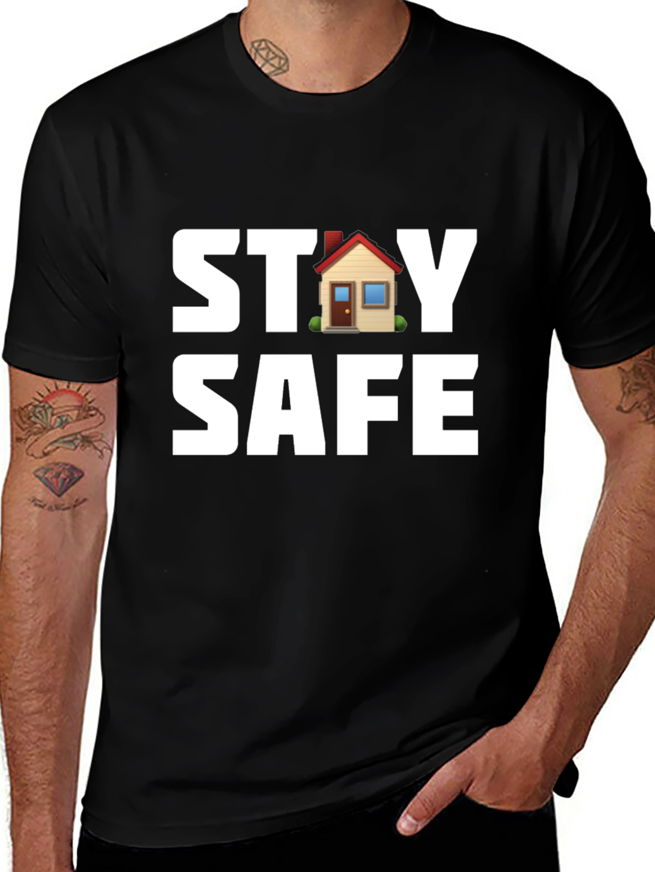 Stay Safe T-Shirt with House Graphic