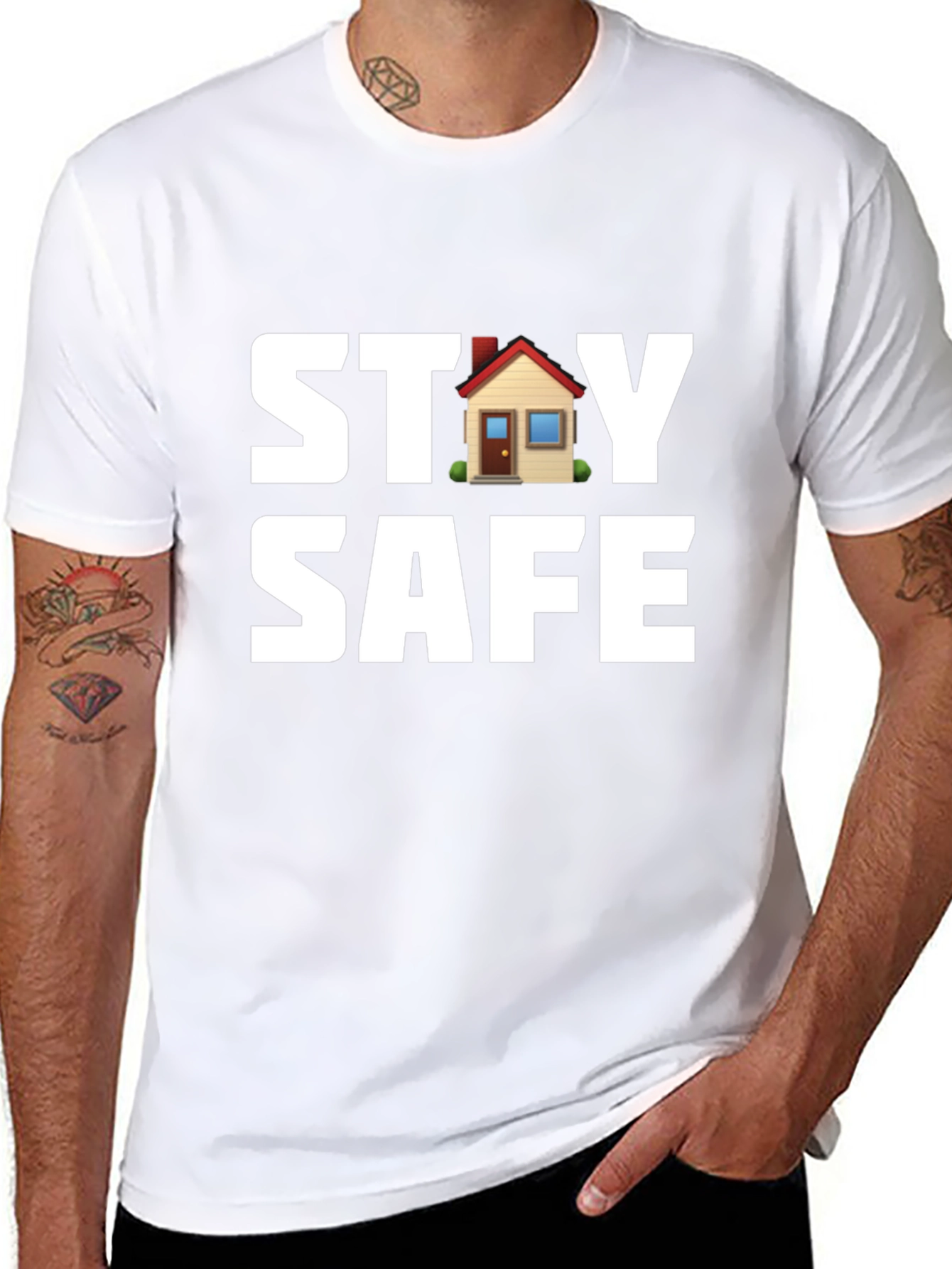 Stay Safe T-Shirt with House Graphic