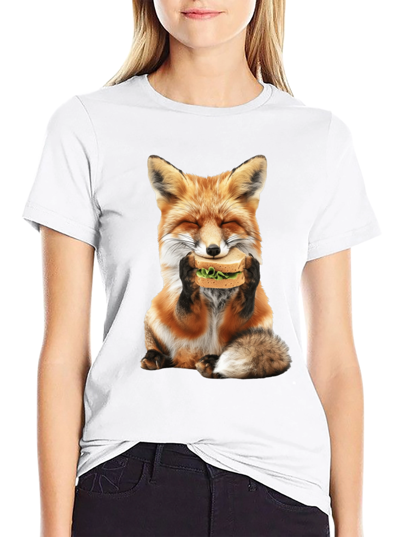 Fox Eating Sandwich Graphic T-Shirt