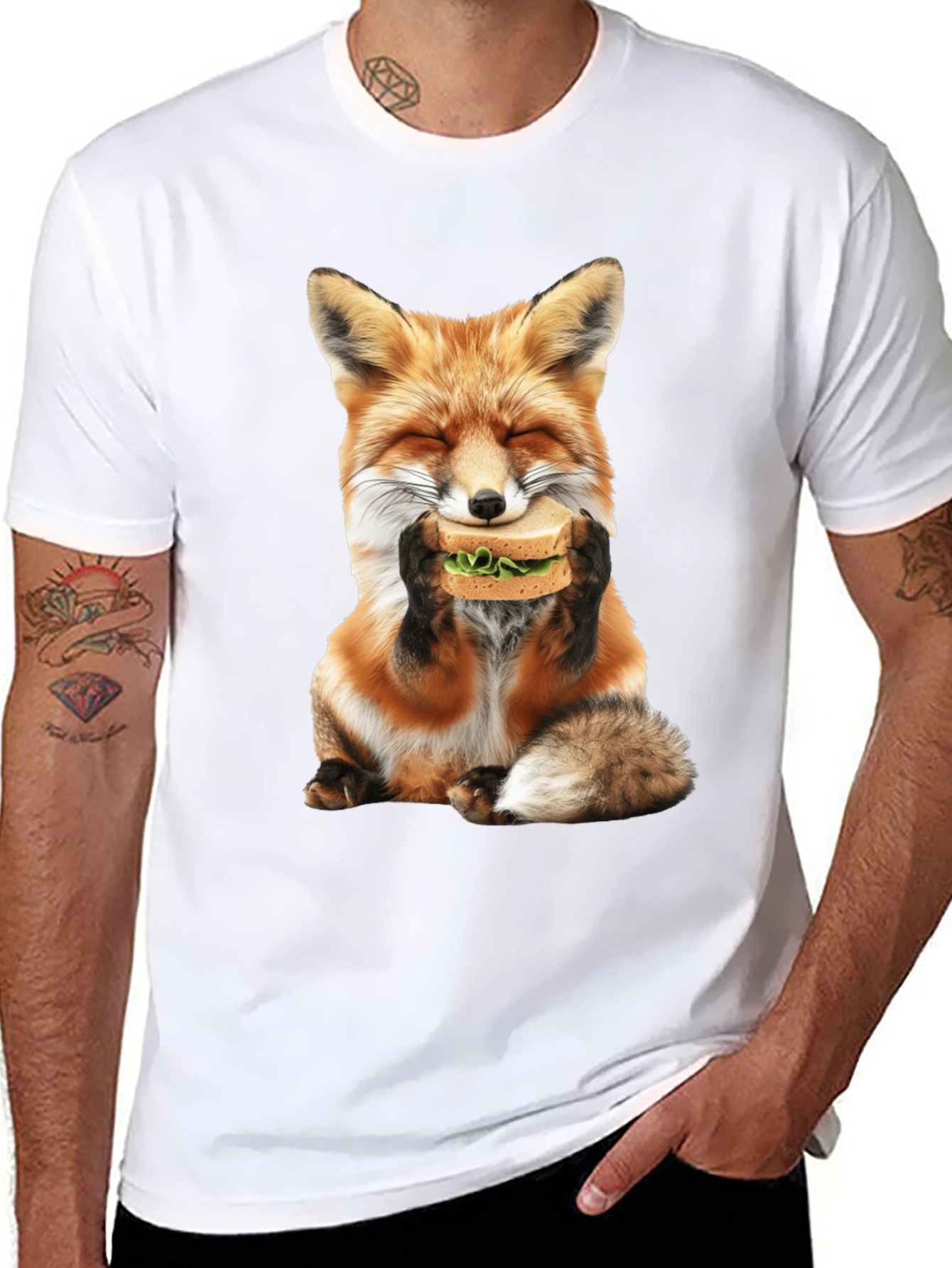 Fox Eating Sandwich Graphic T-Shirt