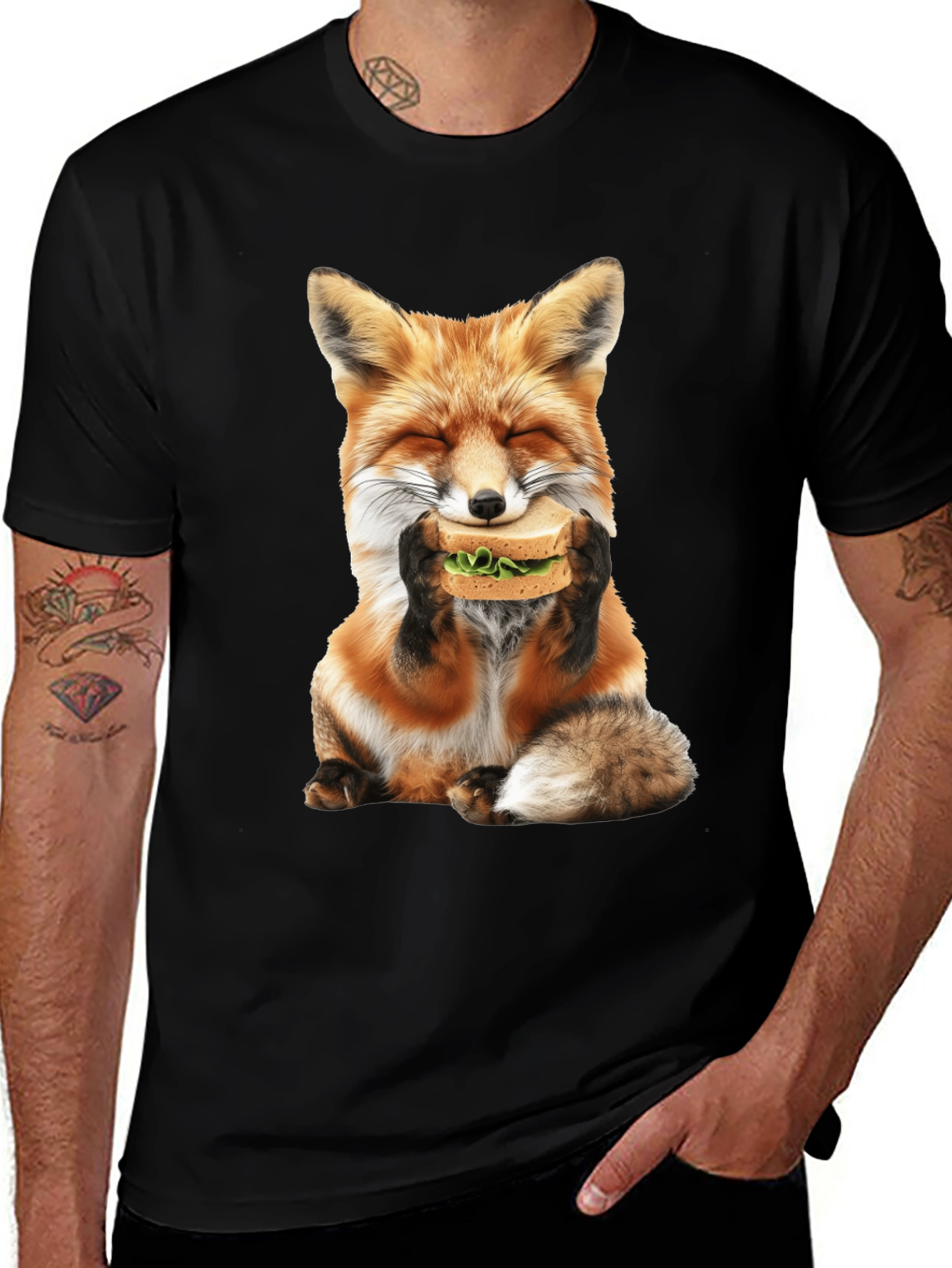 Fox Eating Sandwich Graphic T-Shirt
