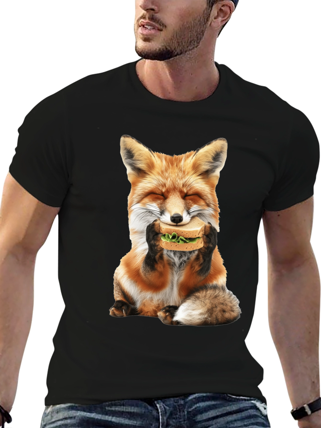 Fox Eating Sandwich Graphic T-Shirt