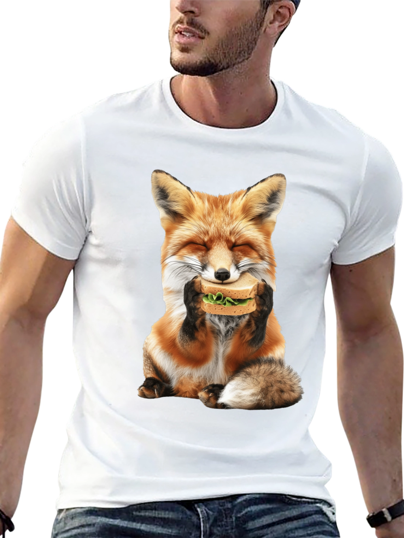 Fox Eating Sandwich Graphic T-Shirt