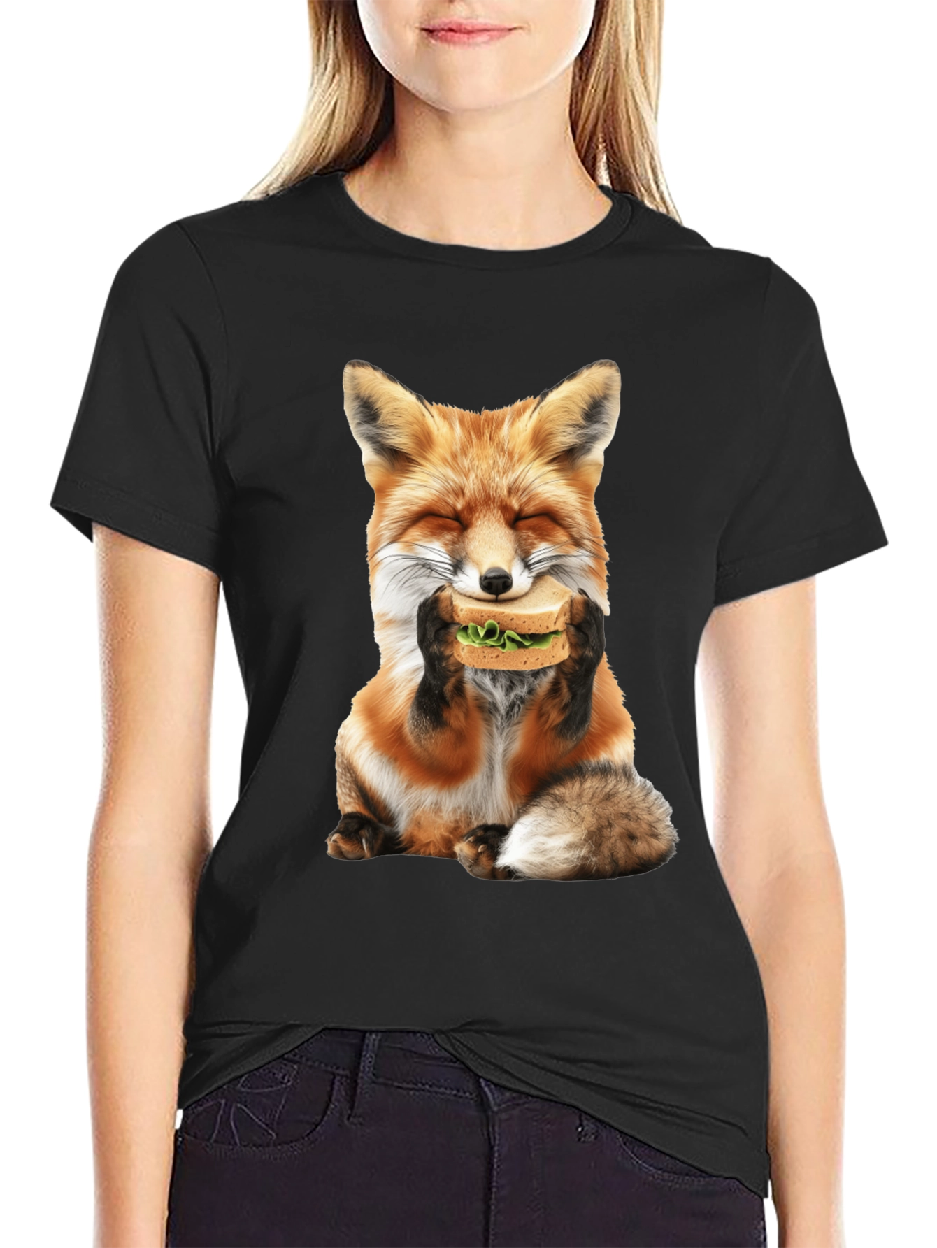 Fox Eating Sandwich Graphic T-Shirt