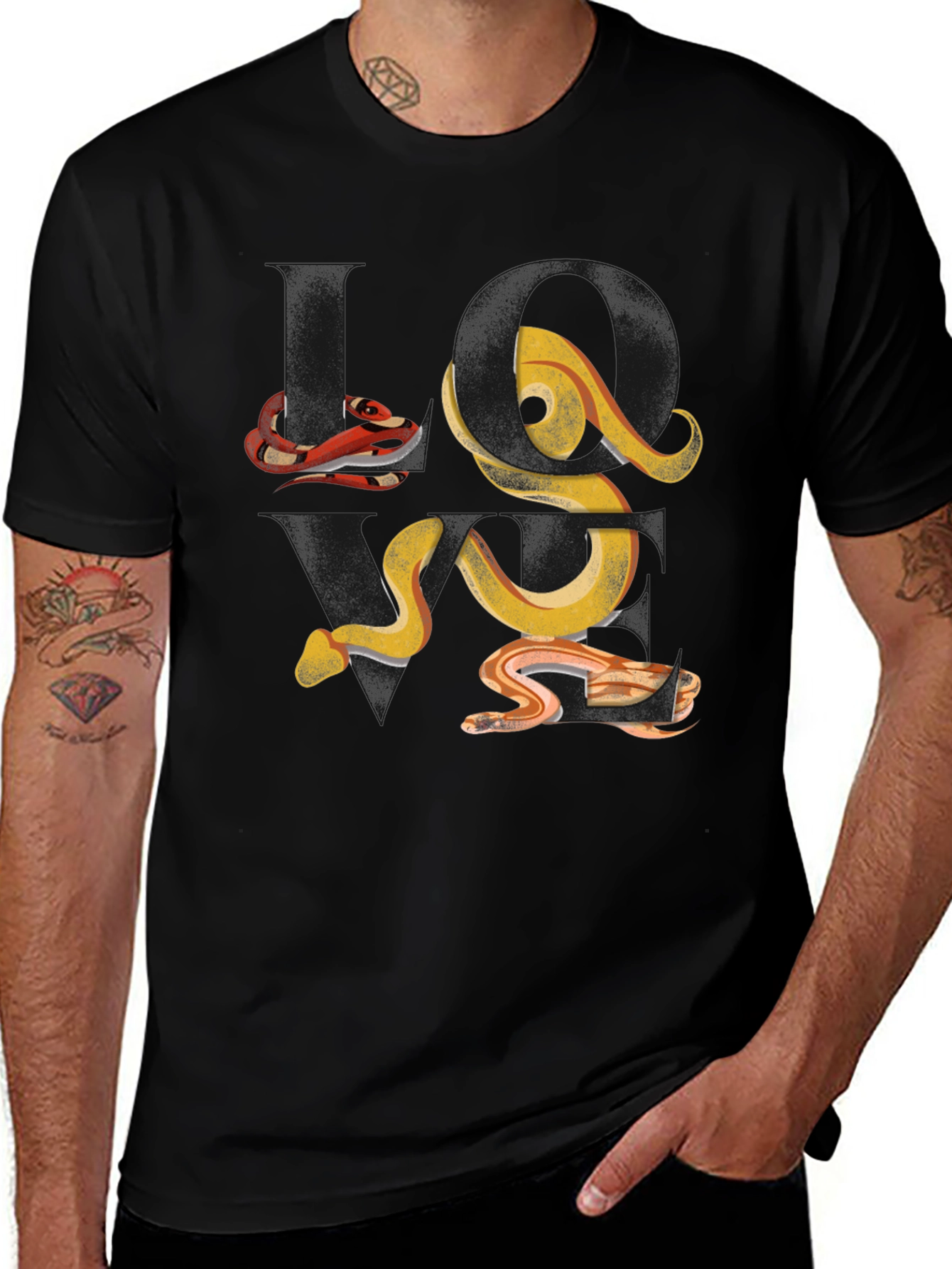 Abstract Snake Print Black T-Shirt