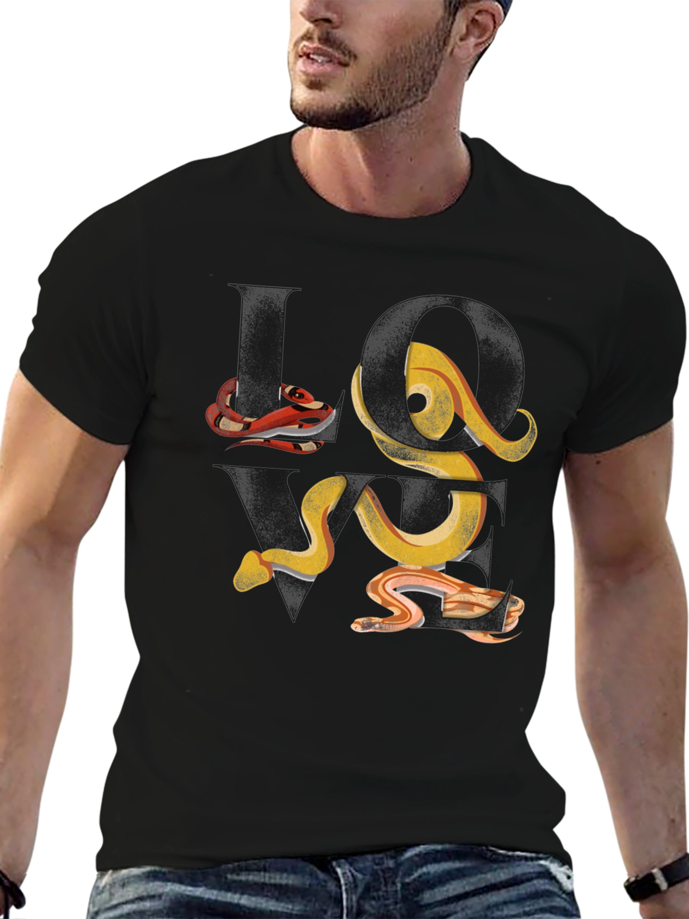 Abstract Snake Print Black T-Shirt