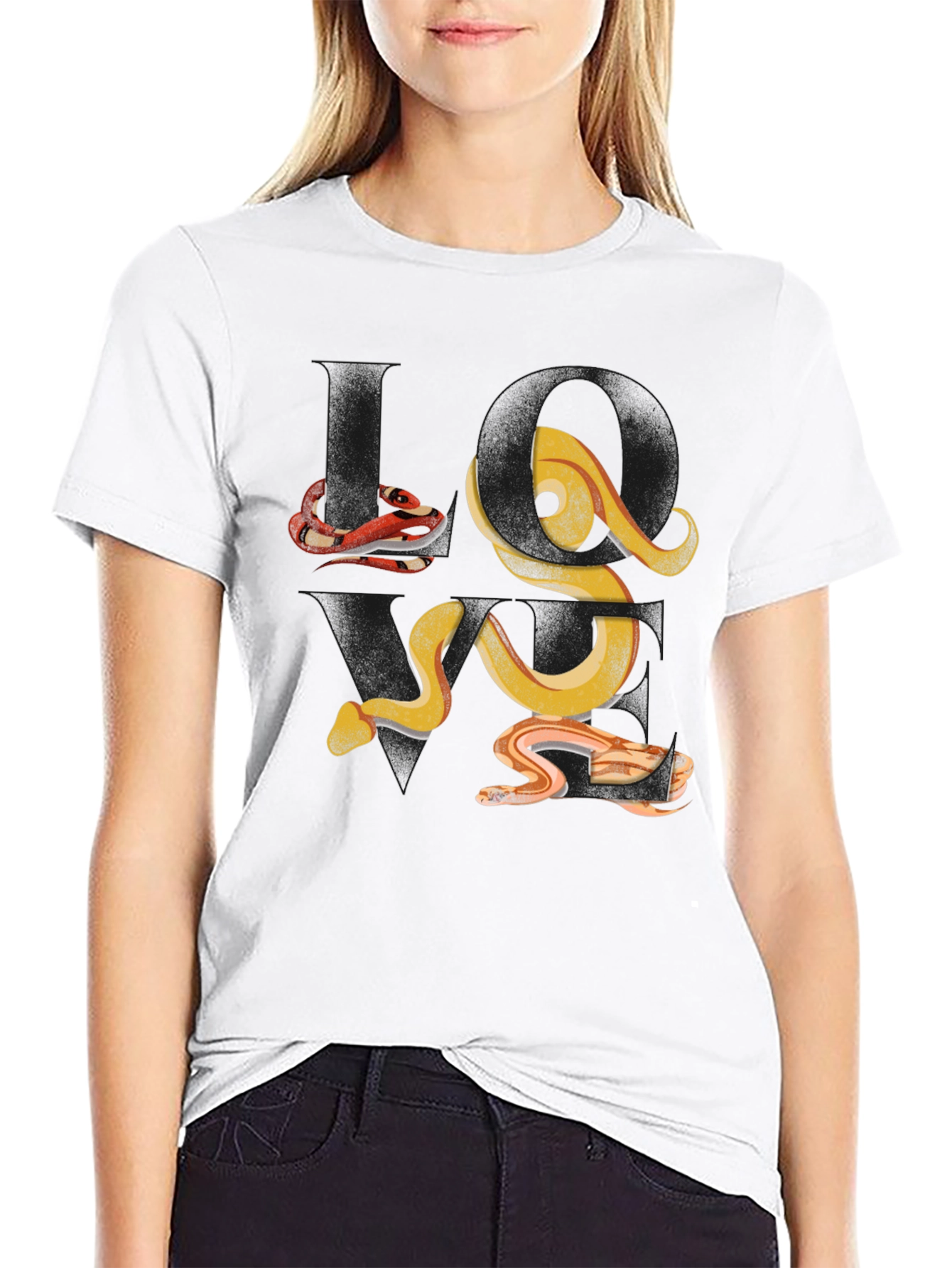 Abstract Snake Print Black T-Shirt