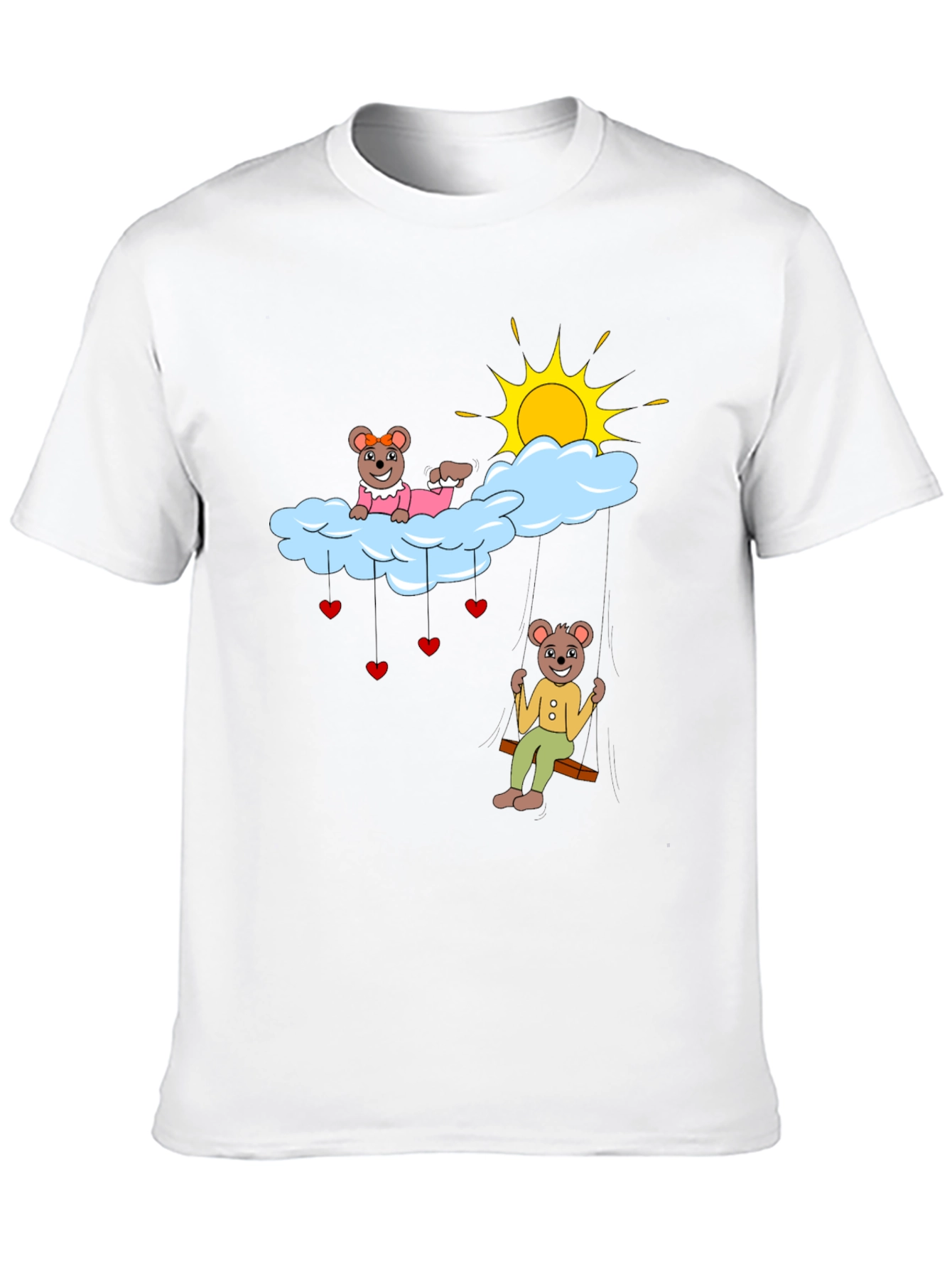 Cute Bear Couple Cloud Swing Graphic T-Shirt