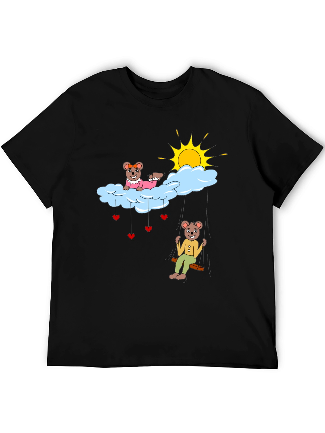 Cute Bear Couple Cloud Swing Graphic T-Shirt