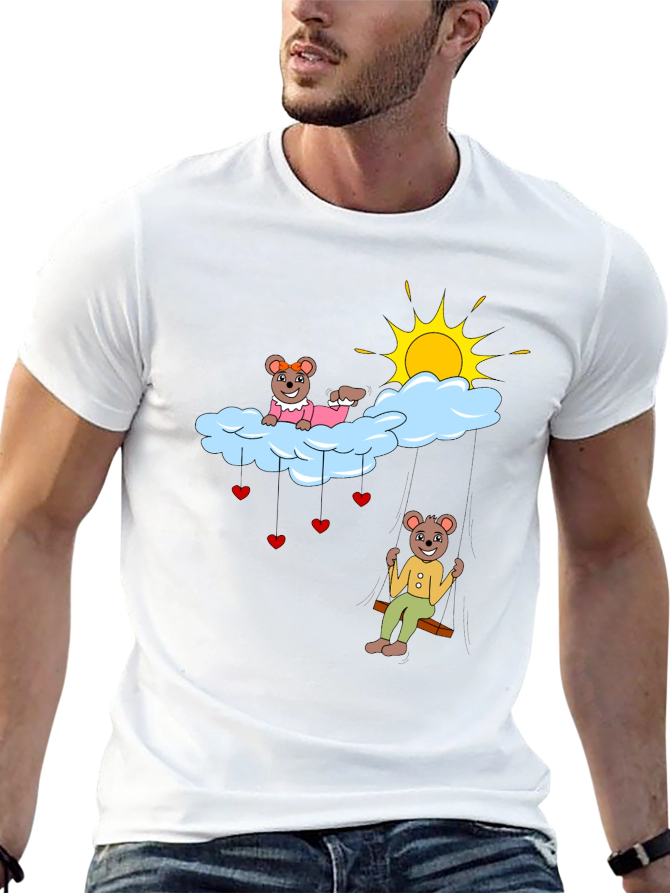 Cute Bear Couple Cloud Swing Graphic T-Shirt