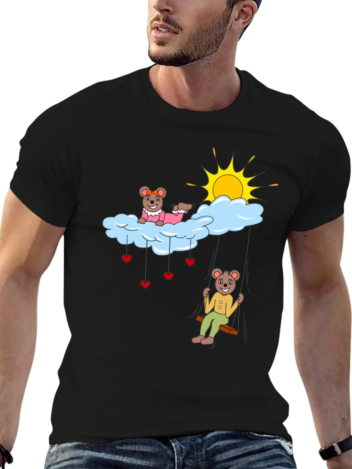 Cute Bear Couple Cloud Swing Graphic T-Shirt
