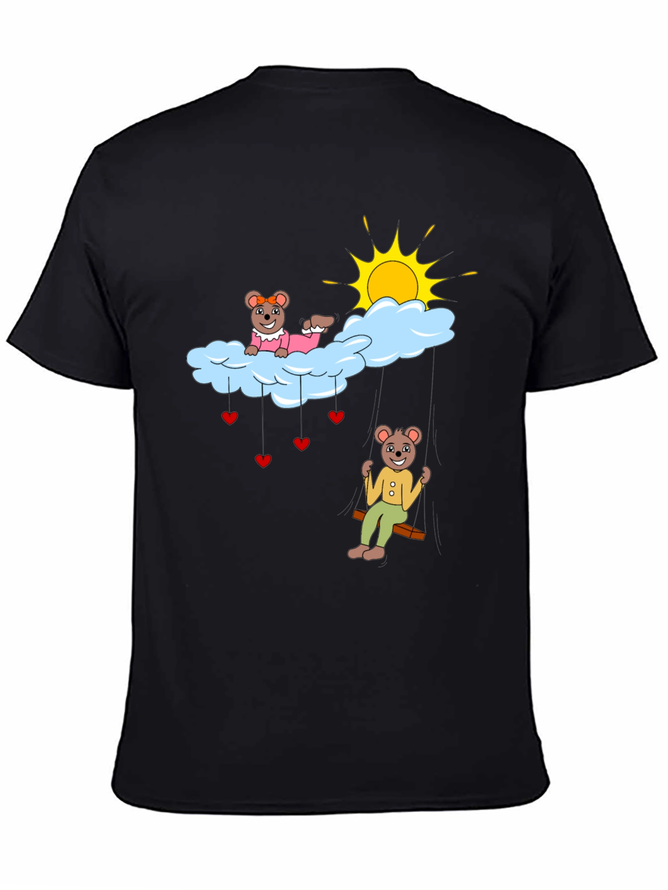 Cute Bear Couple Cloud Swing Graphic T-Shirt