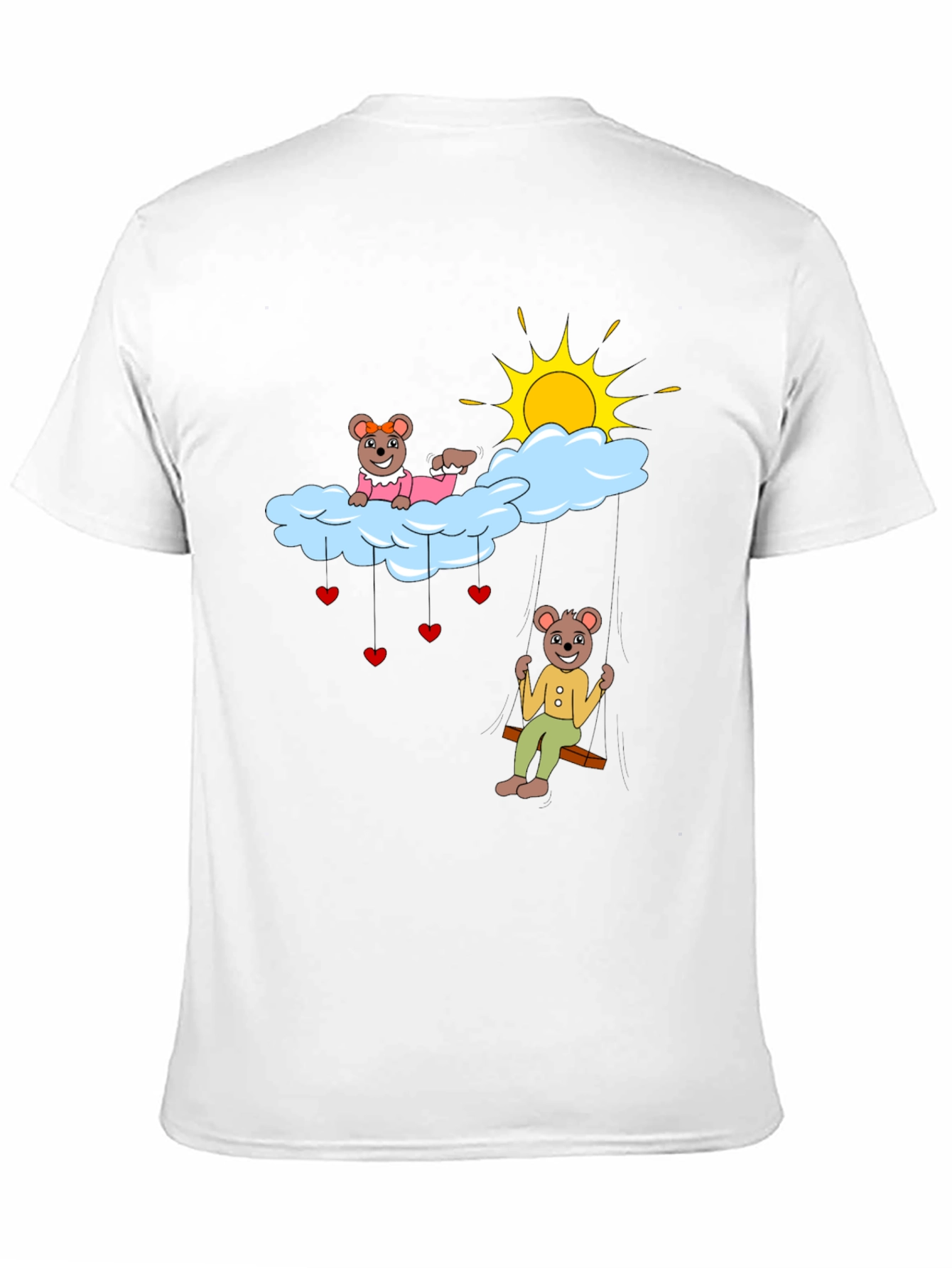 Cute Bear Couple Cloud Swing Graphic T-Shirt