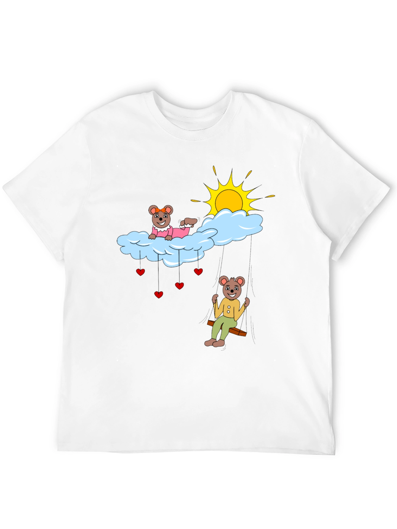 Cute Bear Couple Cloud Swing Graphic T-Shirt