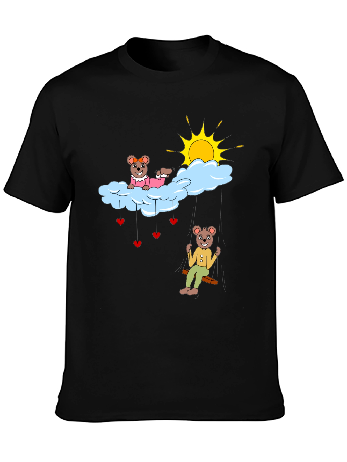 Cute Bear Couple Cloud Swing Graphic T-Shirt
